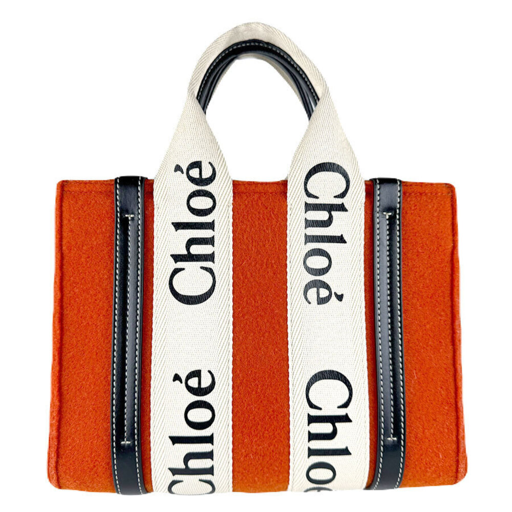 Chloe Woody Felt Leather 2way Shoulder Bag Orange x Black